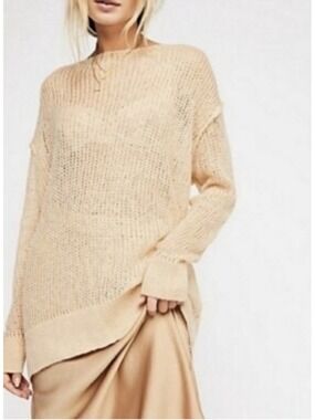 NWT Free People beige sheer loose knit mohair sweater Size Small